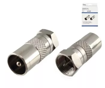 Adapter Koax-Stecker auf SAT-Stecker, ANT-Stecker auf SAT-Stecker, Vollmetall, DINIC Box mit Euroloch